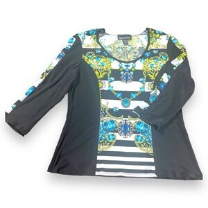 Frank Lyman Top Plus Size 16 3/4 sleeve black white stripe jewelry graphic print